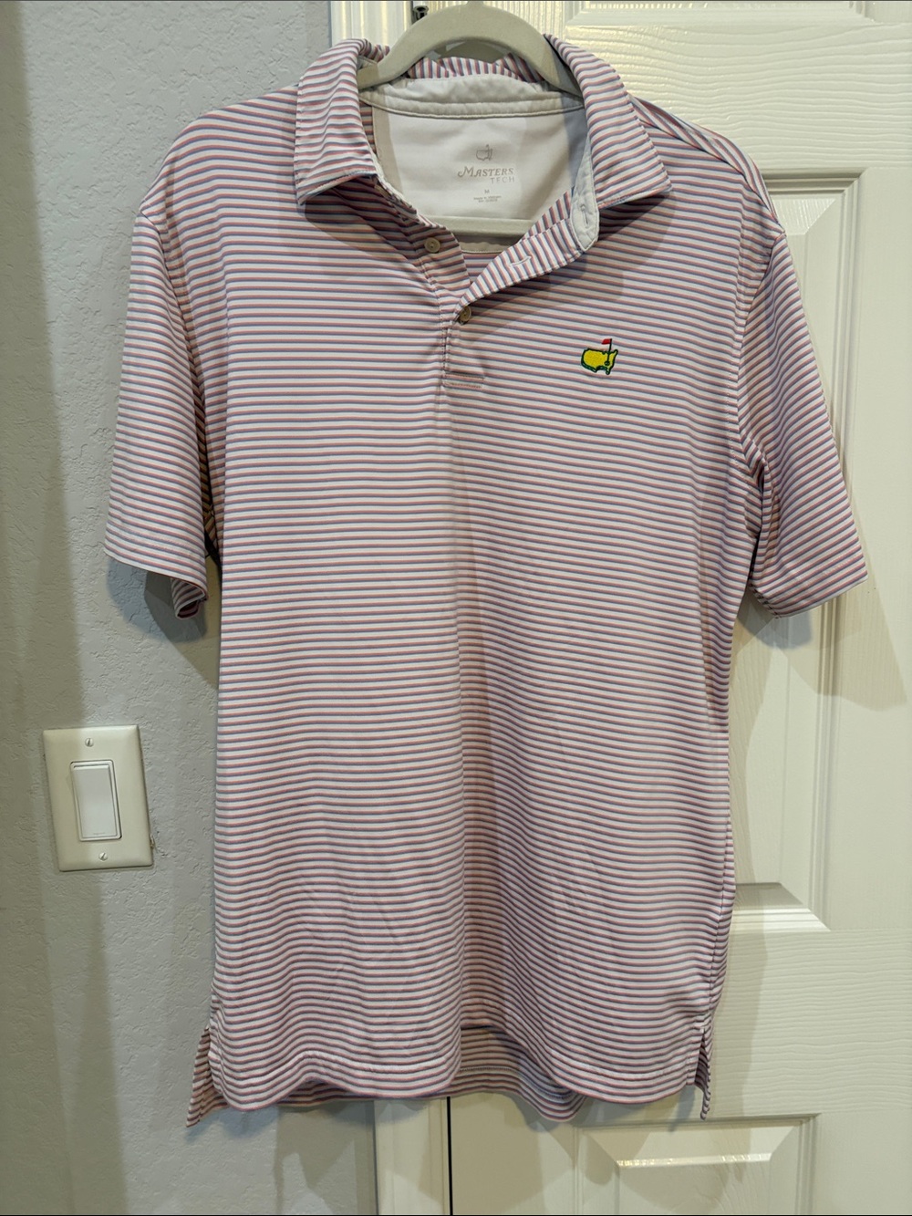 Men's Striped Polo Shirt - Pink/White with Embroidered Logo